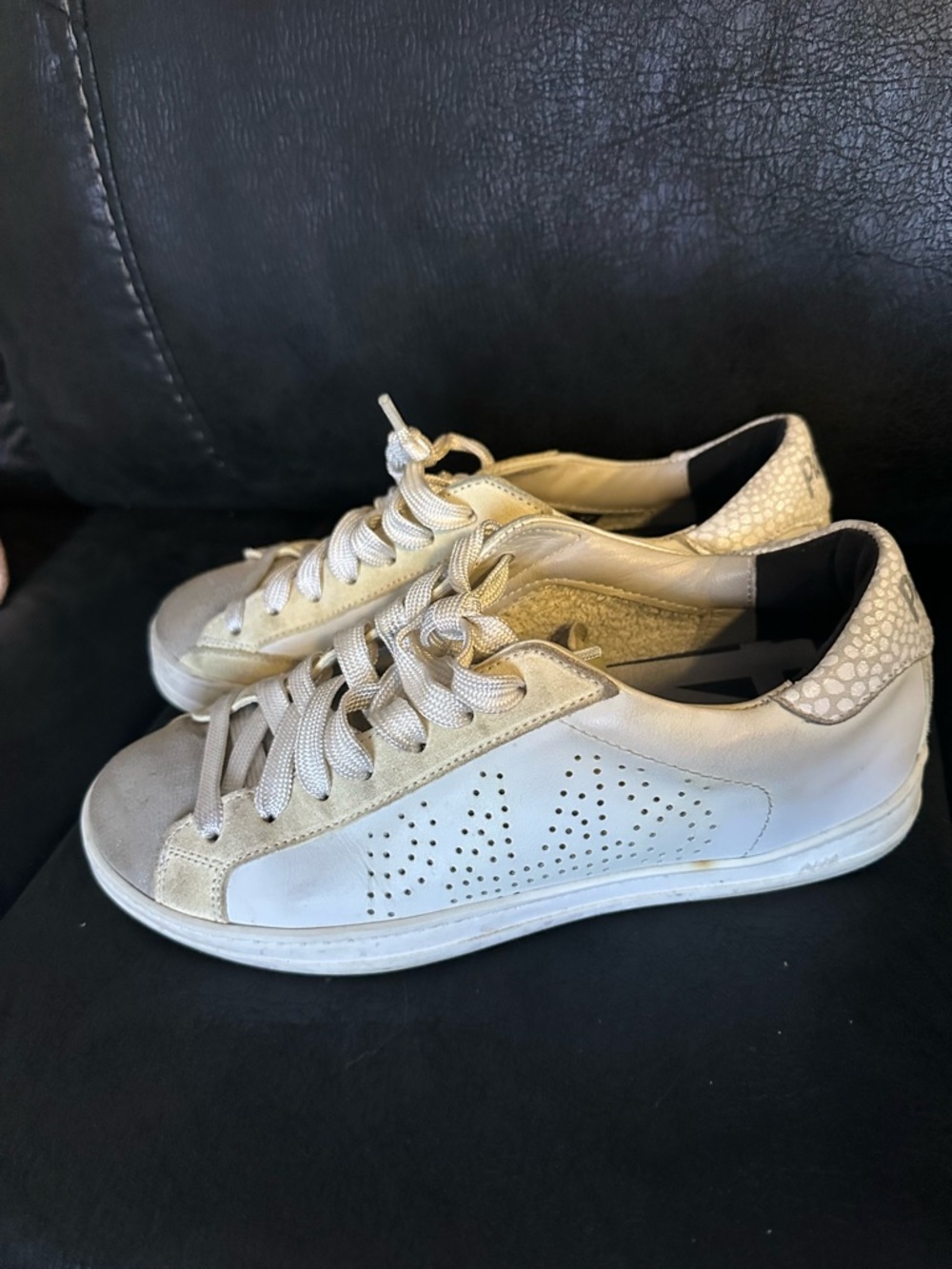 Women's Leather Lace-Up Sneakers in White and Cream